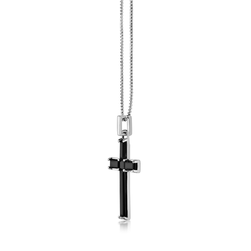 Main Image 3 of Baguette and Square Onyx Cross Pendant in Sterling Silver - 24”