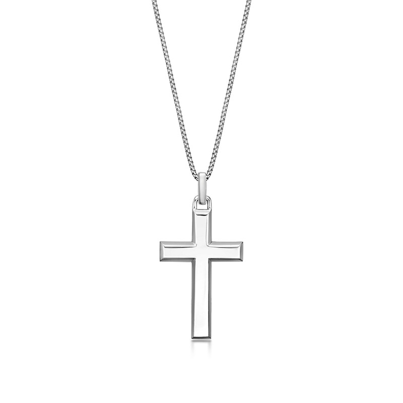 Main Image 4 of Baguette and Square Onyx Cross Pendant in Sterling Silver - 24”