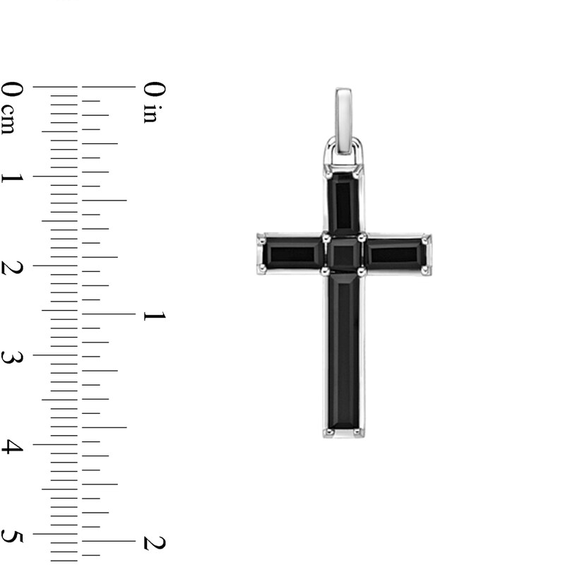 Main Image 6 of Baguette and Square Onyx Cross Pendant in Sterling Silver - 24”