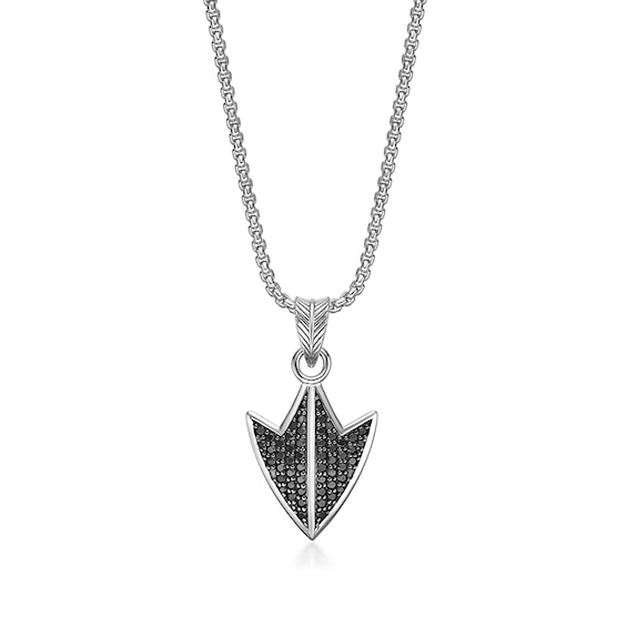 Black Spinel Antique-Finish Arrowhead Pendant in Sterling Silver - 24â