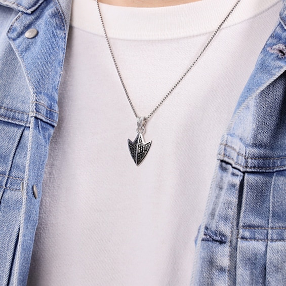 Black Spinel Antique-Finish Arrowhead Pendant in Sterling Silver - 24â