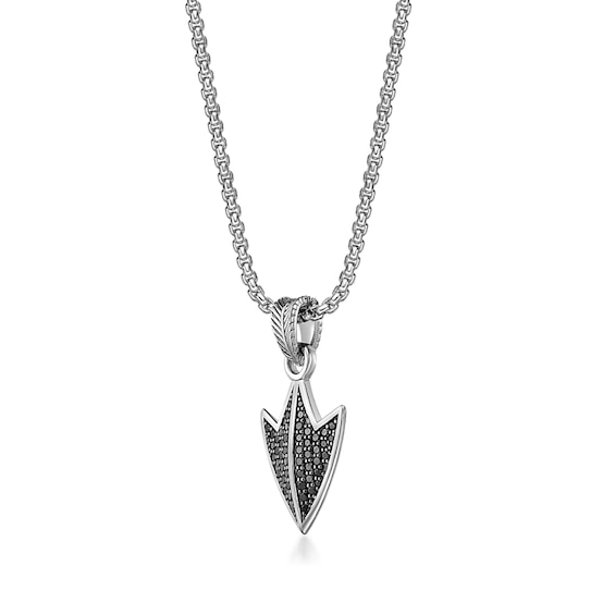 Black Spinel Antique-Finish Arrowhead Pendant in Sterling Silver - 24â