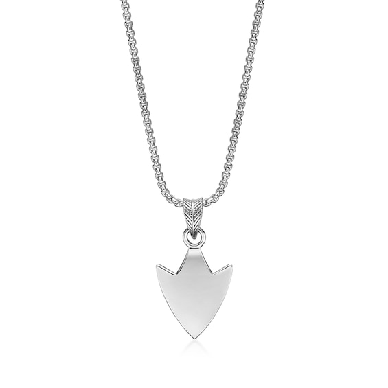 Black Spinel Antique-Finish Arrowhead Pendant in Sterling Silver - 24â