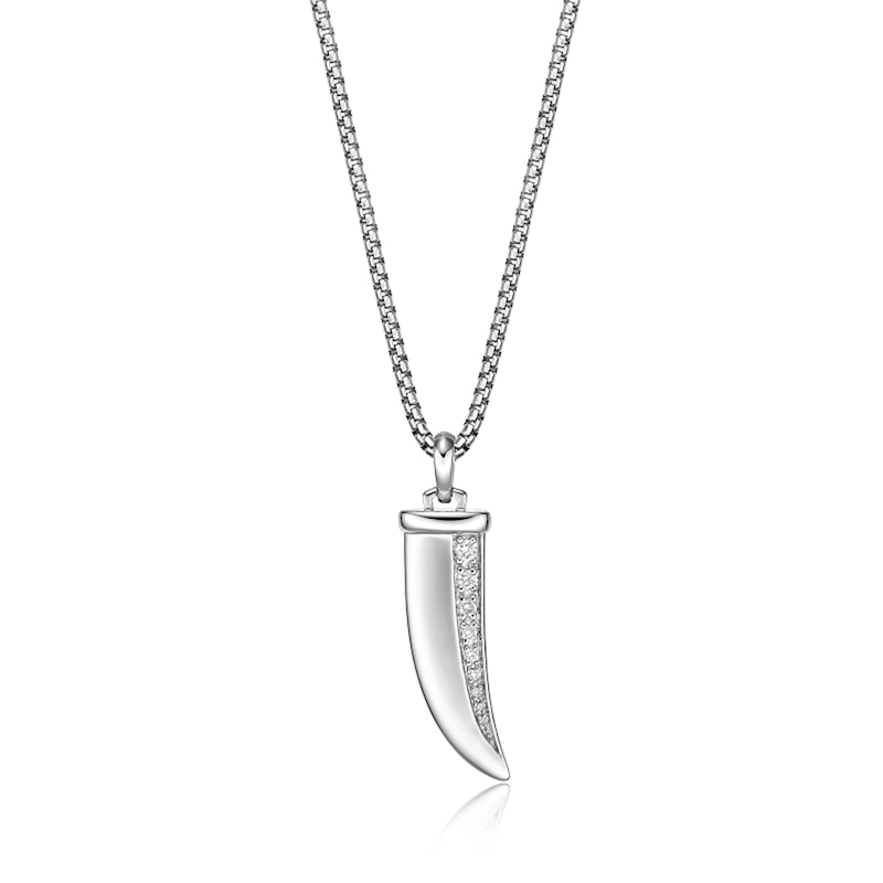Main Image 1 of 1/5 CT. T.W. Diamond Shark Tooth Pendant in Sterling Silver - 24”