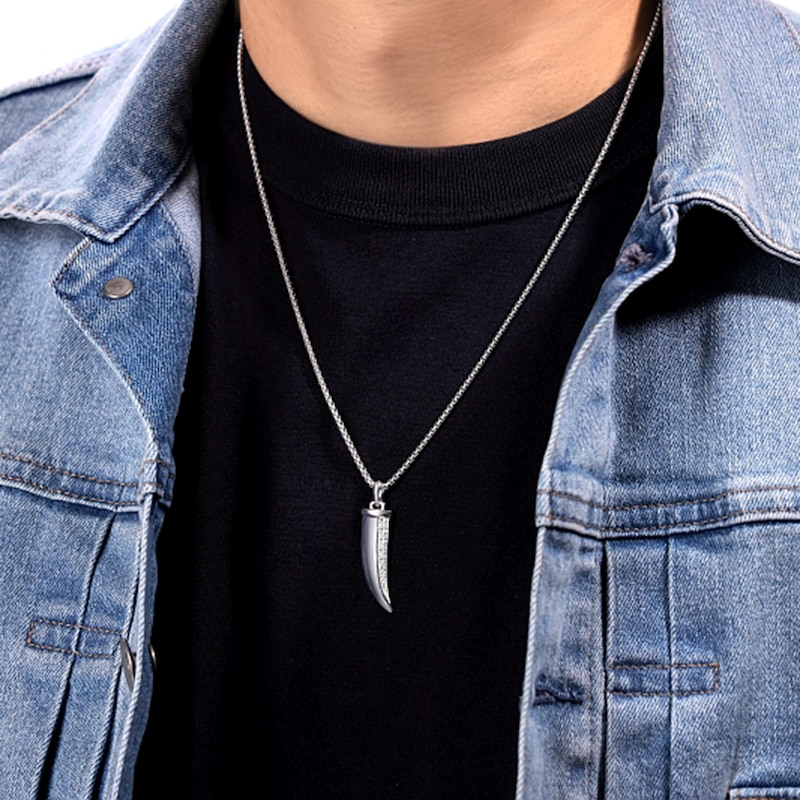 Main Image 2 of 1/5 CT. T.W. Diamond Shark Tooth Pendant in Sterling Silver - 24”