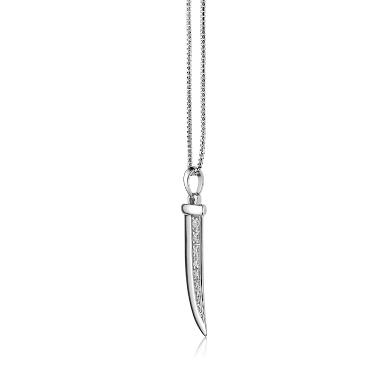 Main Image 3 of 1/5 CT. T.W. Diamond Shark Tooth Pendant in Sterling Silver - 24”