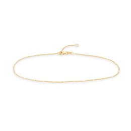 1.0mm Diamond-Cut Brilliance Bead Station Curb Chain Anklet in Solid 14K Gold - 10"