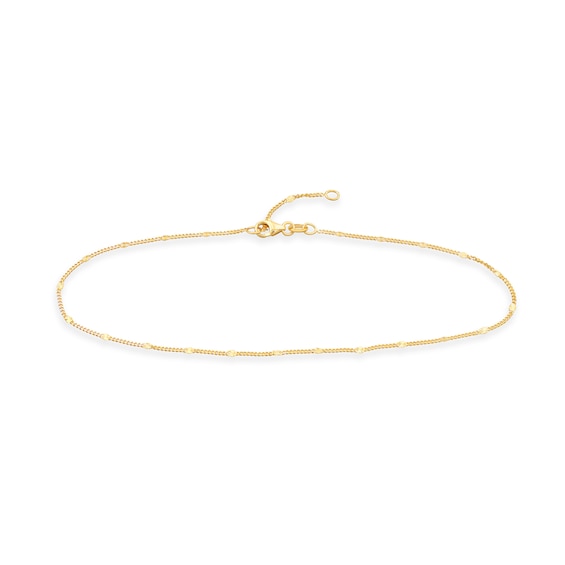 1.0mm Diamond-Cut Brilliance Bead Station Curb Chain Anklet in Solid 14K Gold - 10"