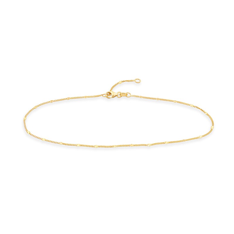 Main Image 1 of 1.0mm Diamond-Cut Brilliance Bead Station Curb Chain Anklet in Solid 14K Gold - 10"