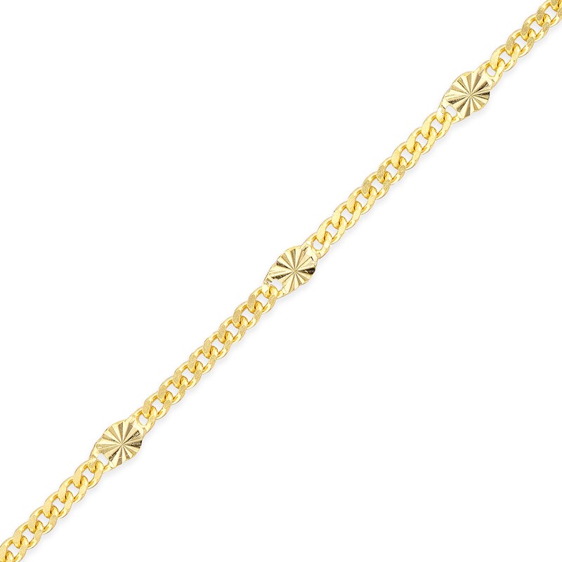 Main Image 2 of 1.0mm Diamond-Cut Brilliance Bead Station Curb Chain Anklet in Solid 14K Gold - 10"