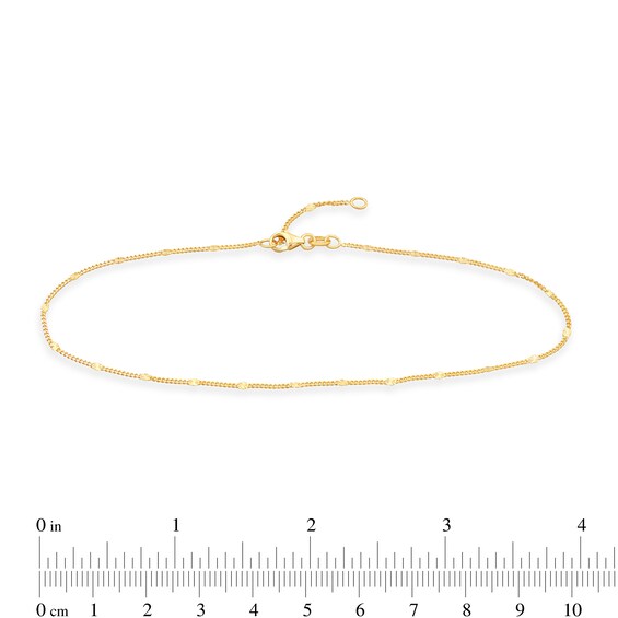 1.0mm Diamond-Cut Brilliance Bead Station Curb Chain Anklet in Solid 14K Gold - 10"