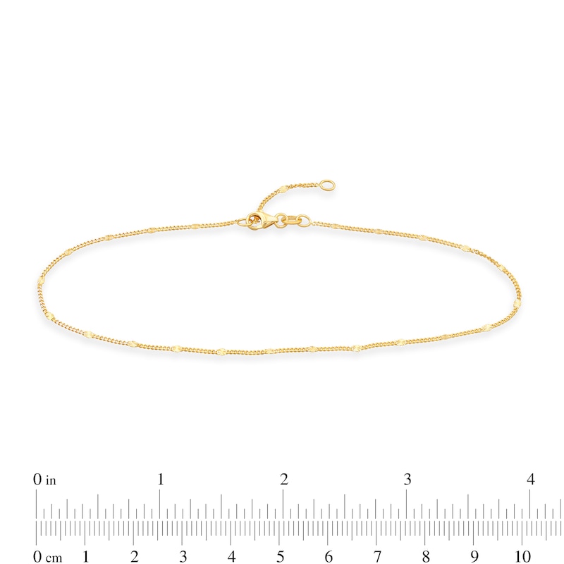 Main Image 4 of 1.0mm Diamond-Cut Brilliance Bead Station Curb Chain Anklet in Solid 14K Gold - 10"