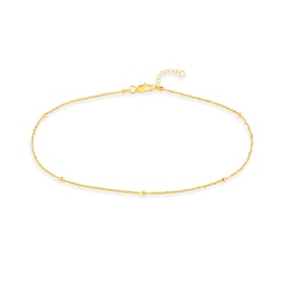 1.15mm Diamond-Cut Brilliance Bead Station Curb Chain Anklet in Solid 14K Gold - 10"