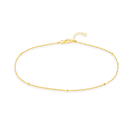1.15mm Diamond-Cut Brilliance Bead Station Curb Chain Anklet in Solid 14K Gold - 10"