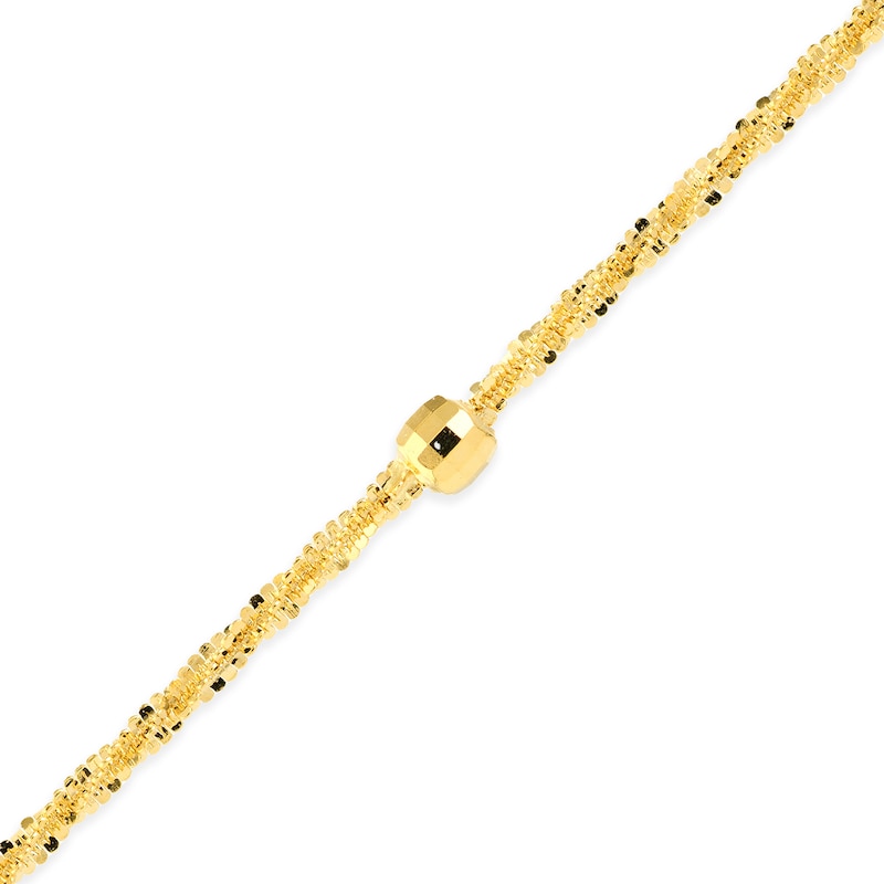 Main Image 2 of 1.15mm Diamond-Cut Brilliance Bead Station Curb Chain Anklet in Solid 14K Gold - 10"