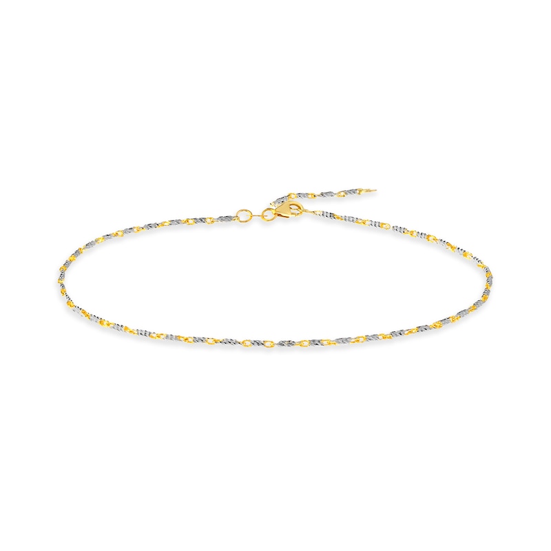 Main Image 1 of 1.5mm Diamond-Cut Lumacina Link Chain Anklet in Solid 14K Two-Tone Gold - 10"