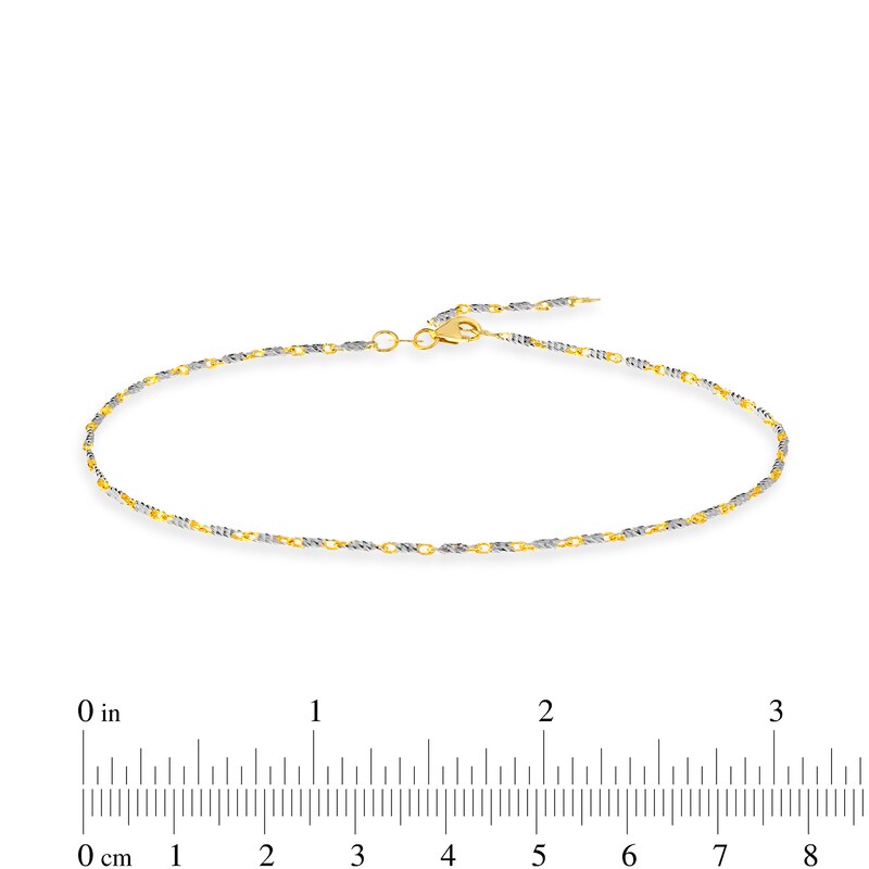 Main Image 4 of 1.5mm Diamond-Cut Lumacina Link Chain Anklet in Solid 14K Two-Tone Gold - 10"