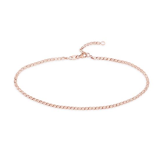 2.2mm Flat Mariner Chain Anklet in Solid 14K Rose Gold - 10"