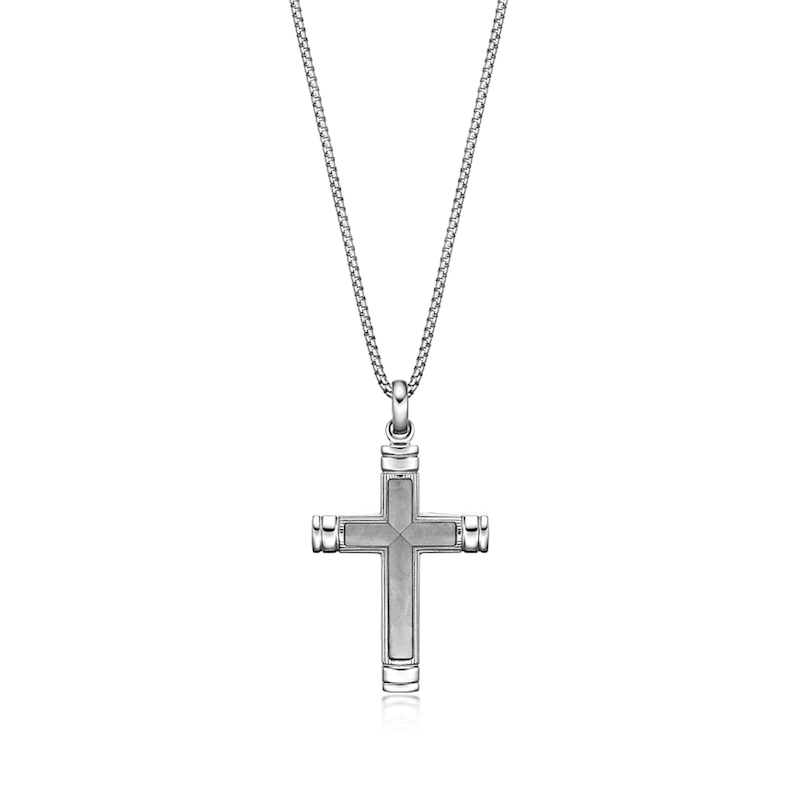 Main Image 1 of Cross Pendant in Stainless Steel with Titanium Inlay - 24”