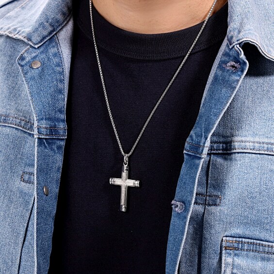 Cross Pendant in Stainless Steel with Titanium Inlay - 24â