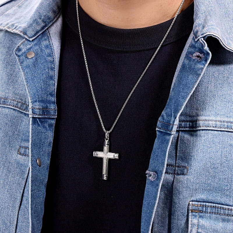 Main Image 2 of Cross Pendant in Stainless Steel with Titanium Inlay - 24”