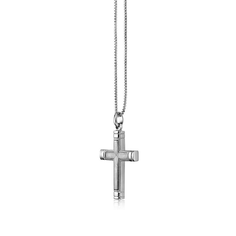 Main Image 4 of Cross Pendant in Stainless Steel with Titanium Inlay - 24”