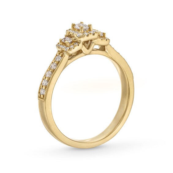 1/2 CT. T.w. Emerald and Baguette-Cut Diamond Frame Past Present FutureÂ® Engagement Ring in 14K Gold