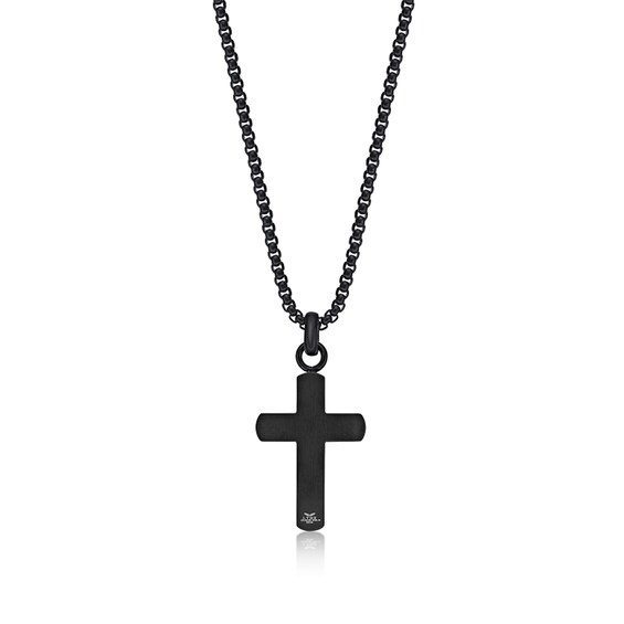 Cross Pendant in Stainless Steel with Black Ion Plate and Wood Inlay - 24â