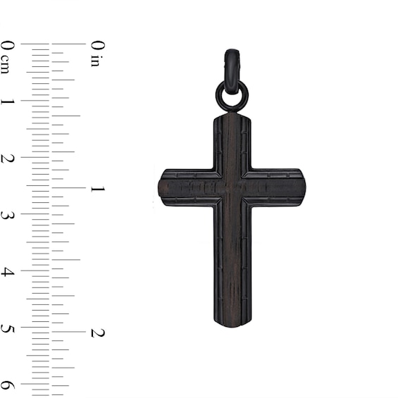 Cross Pendant in Stainless Steel with Black Ion Plate and Wood Inlay - 24â