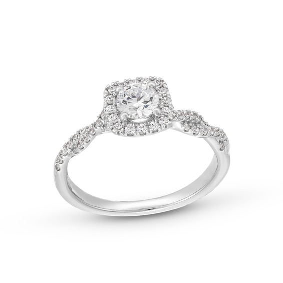 3/4 CT. T.w. Diamond Cushion-Shaped Frame Twist Shank Engagement Ring in 14K White Gold