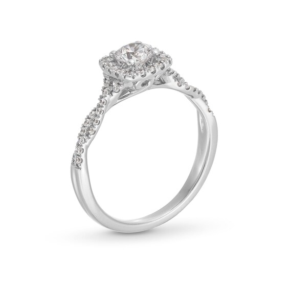 3/4 CT. T.w. Diamond Cushion-Shaped Frame Twist Shank Engagement Ring in 14K White Gold