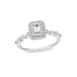 3/4 CT. T.W. Emerald-Cut Diamond Double Frame Alternating Shank Engagement Ring in 14K White Gold