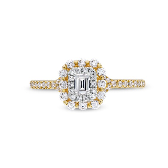 1/2 CT. T.w. Emerald-Cut Diamond Double Scallop Frame Engagement Ring in 14K Gold