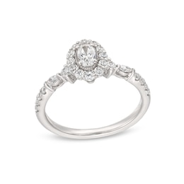 3/4 CT. T.W. Oval Diamond Frame Vintage-Style Engagement Ring in 14K White Gold