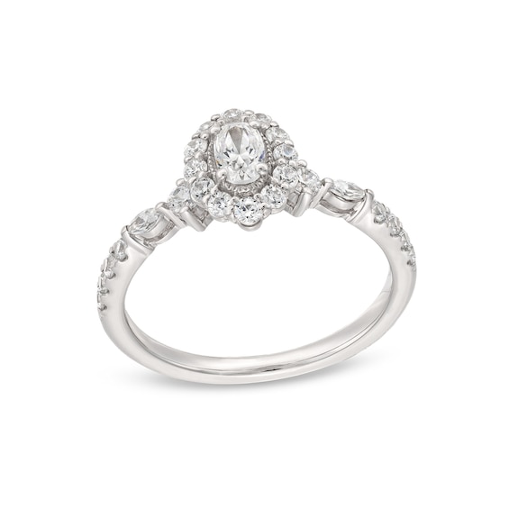 3/4 CT. T.w. Oval Diamond Frame Vintage-Style Engagement Ring in 14K White Gold