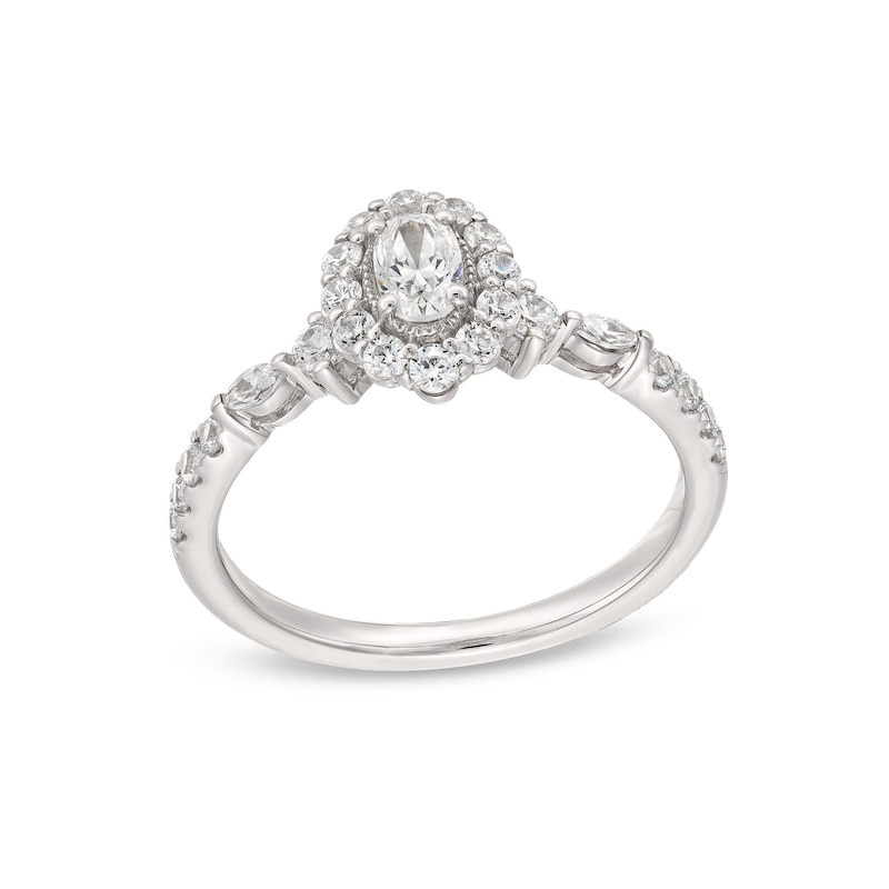 Main Image 1 of 3/4 CT. T.W. Oval Diamond Frame Vintage-Style Engagement Ring in 14K White Gold