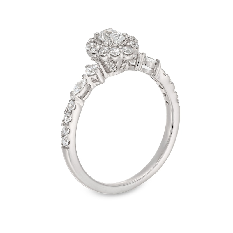 Main Image 3 of 3/4 CT. T.W. Oval Diamond Frame Vintage-Style Engagement Ring in 14K White Gold