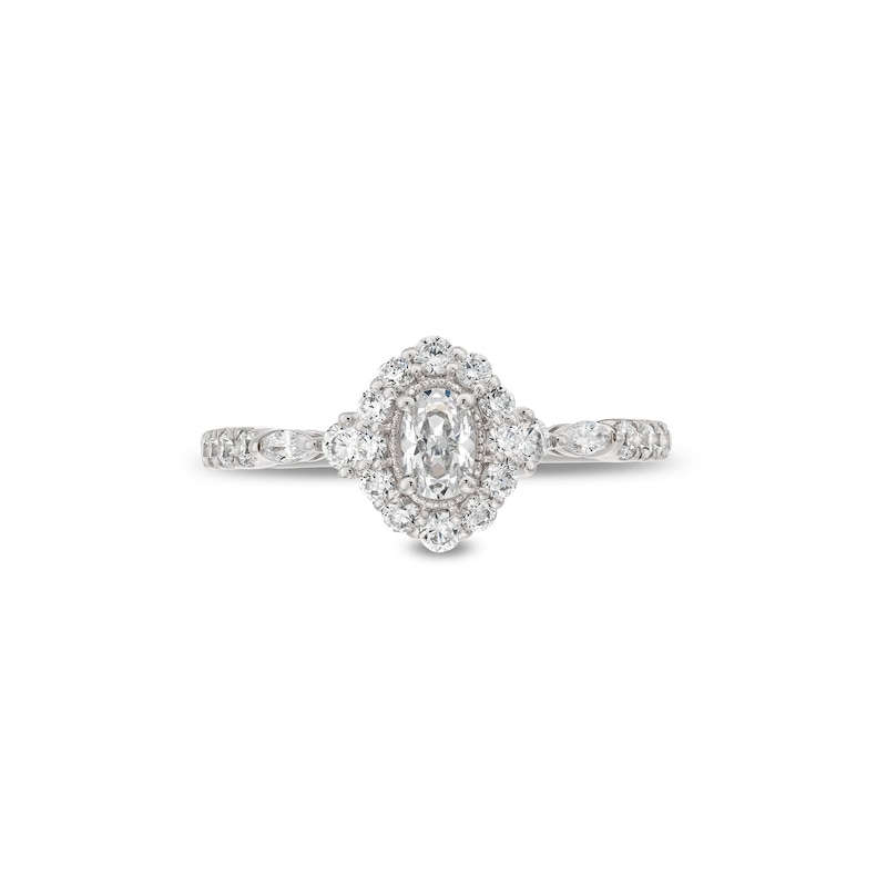Main Image 4 of 3/4 CT. T.W. Oval Diamond Frame Vintage-Style Engagement Ring in 14K White Gold