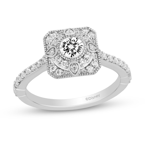 Collectorâs Edition Enchanted Disney The Princess and the Frog Diamond Double Frame Engagement Ring in 14K White Gold