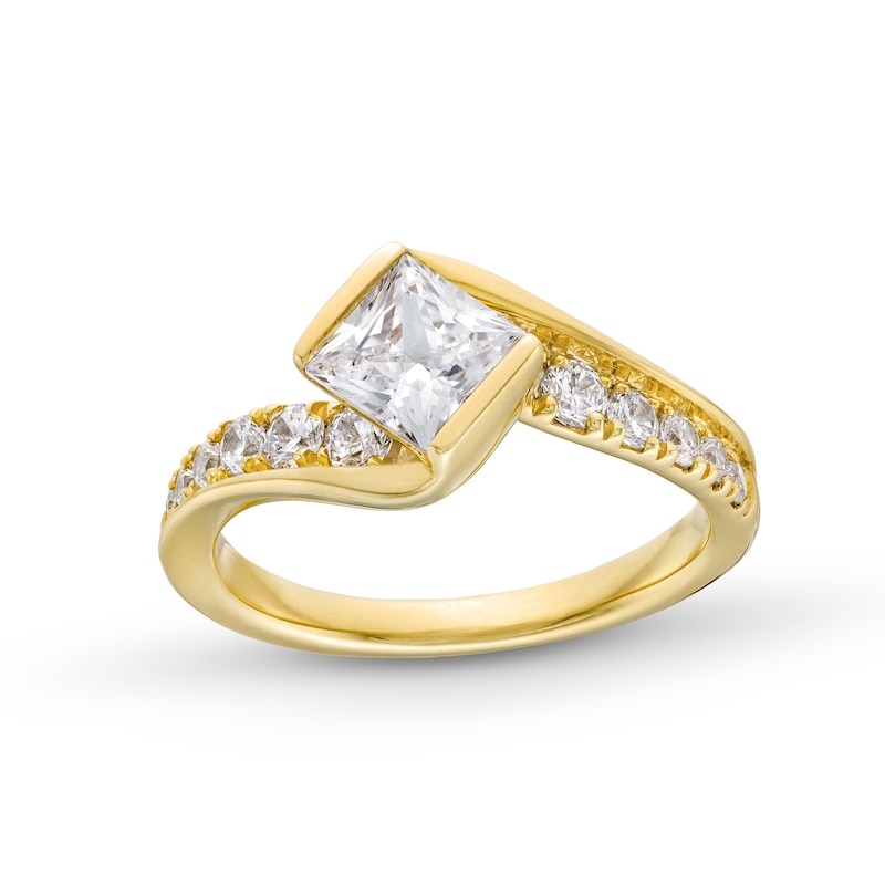 Main Image 1 of 1-1/2 CT. T.W. Tilted Princess-Cut Certified Lab-Grown Diamond Bypass Shank Engagement Ring in 14K Gold (F/VS2)