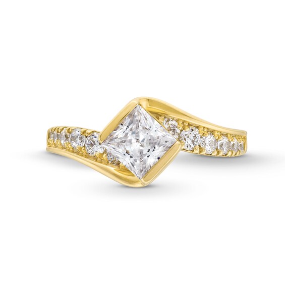 1-1/2 CT. T.w. Tilted Princess-Cut Certified Lab-Grown Diamond Bypass Shank Engagement Ring in 14K Gold (F/Vs2)