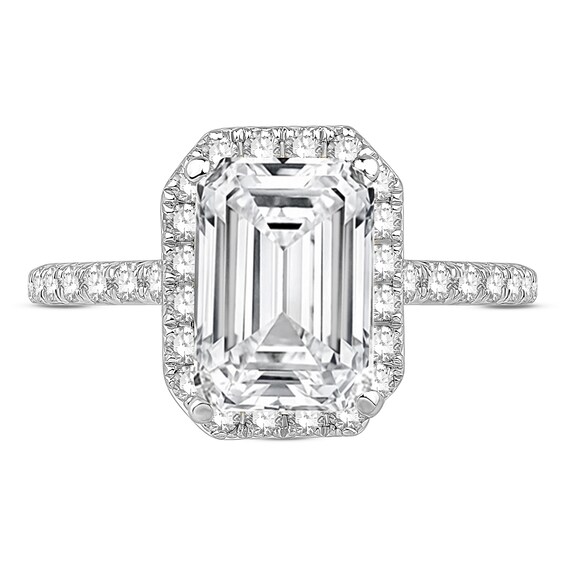 3-1/2 CT. T.w. Emerald-Cut Certified Lab-Grown Diamond Frame Engagement Ring in 14K White Gold (F/Vs2)