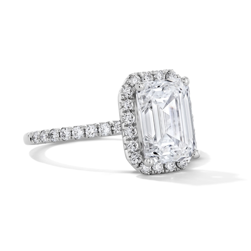 Main Image 5 of 3-1/2 CT. T.W. Emerald-Cut Certified Lab-Grown Diamond Frame Engagement Ring in 14K White Gold (F/VS2)