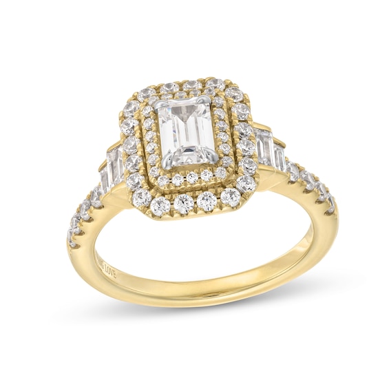 Vera Wang Love Collection 1-1/2 CT. T.w. Emerald-Cut Diamond Double Frame Stepped Collar Engagement Ring in 14K Gold