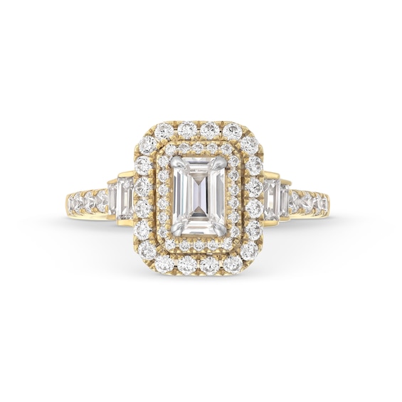 Vera Wang Love Collection 1-1/2 CT. T.w. Emerald-Cut Diamond Double Frame Stepped Collar Engagement Ring in 14K Gold