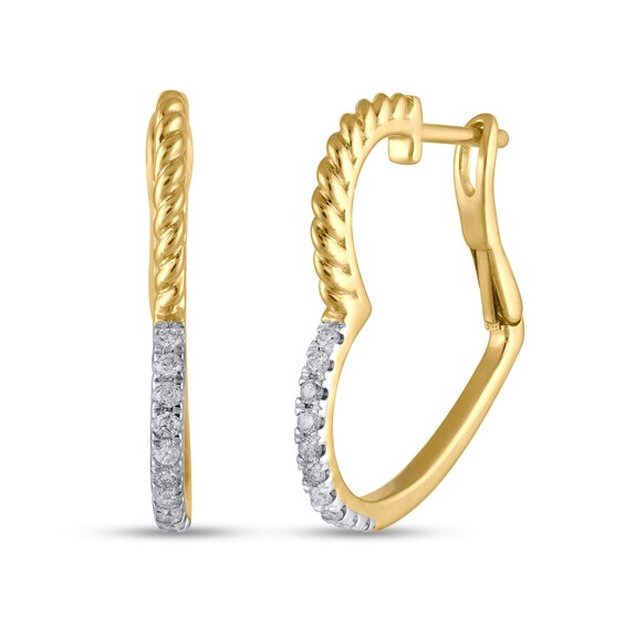 1/4 CT. T.w. Diamond Textured Heart-Shaped Hoop Earrings in Sterling Silver with 14K Gold Plate