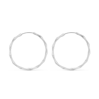 Silver Bamboo Hoop Earrings - 2.75 Inch Large Hoops With Easy-Clasp Design