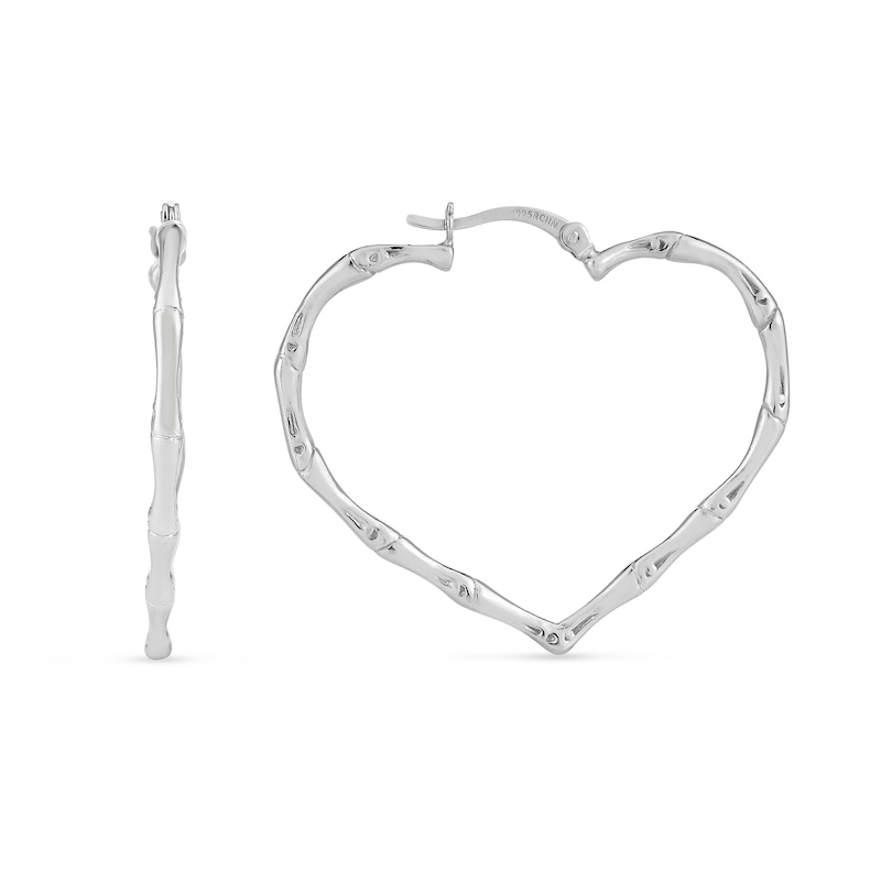 Main Image 1 of 35.0mm Heart-Shaped Bamboo Hoop Earrings in Sterling Silver