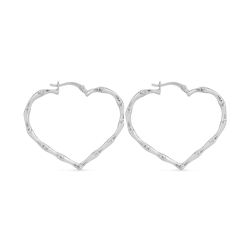 Main Image 2 of 35.0mm Heart-Shaped Bamboo Hoop Earrings in Sterling Silver