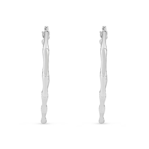 35.0mm Heart-Shaped Bamboo Hoop Earrings in Sterling Silver